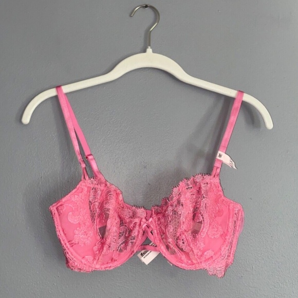 34C Pink DREAM ANGELS Wicked Unlined Boho Floral Embroidery Balconette Bra - Picture 1 of 9